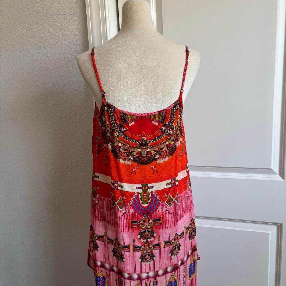 Shahida Parides Navajo High-low Dress Red Southwestern Tribal Embellished - Picture 10 of 13